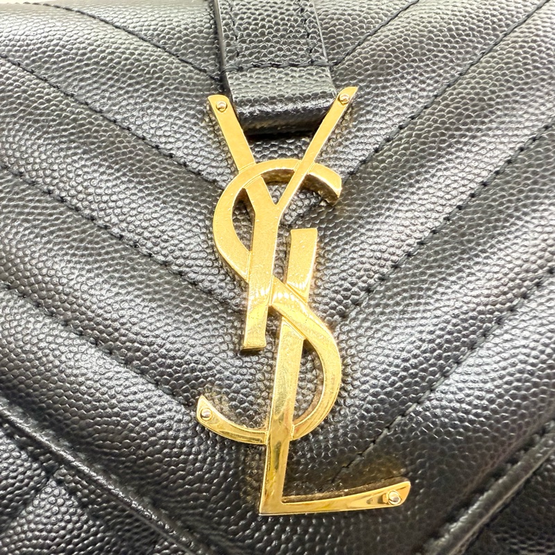 YSL黑金釦粒面牛皮菱格斜紋側背包小號Envelope/6001950-12