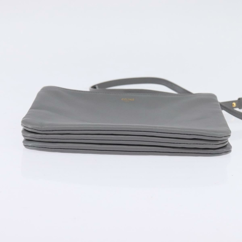 【日本直送】CELINE Trios Mall 單肩包 皮革 灰色 金色 正品 BA7046-4
