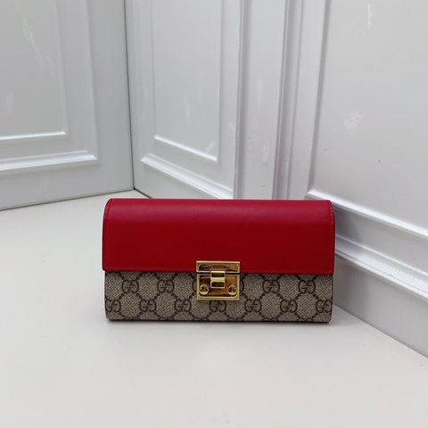 98新Gucci古馳 padlock 紅色拼老花钱包