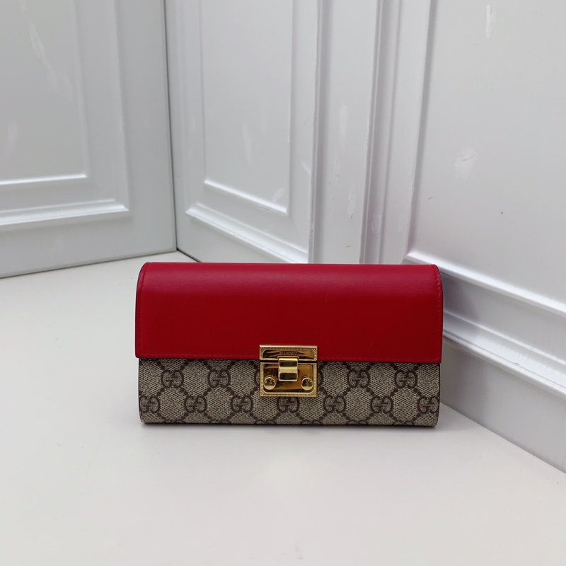 98新Gucci古馳 padlock 紅色拼老花钱包-0
