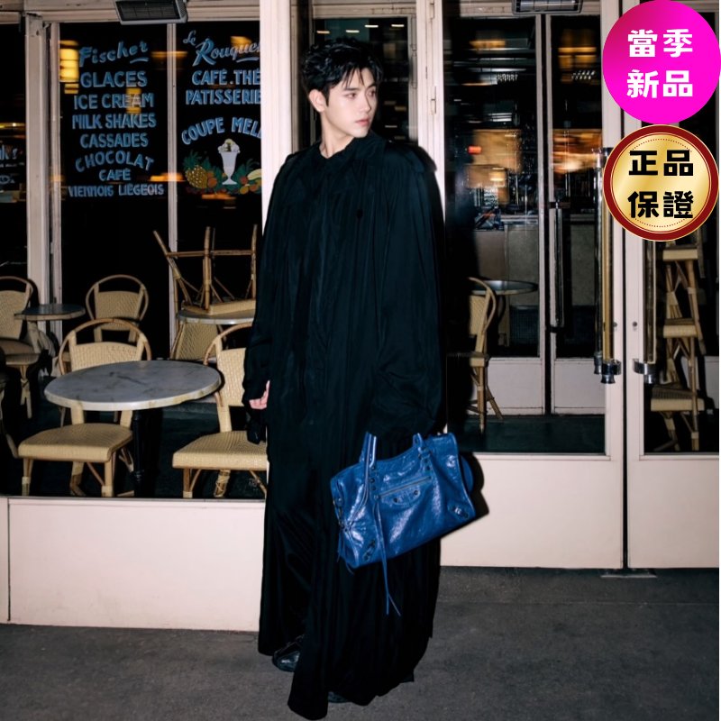 🎉新品好折扣✨Balenciaga 823058 Le City 小羊皮中款機車包 礦物藍色-0