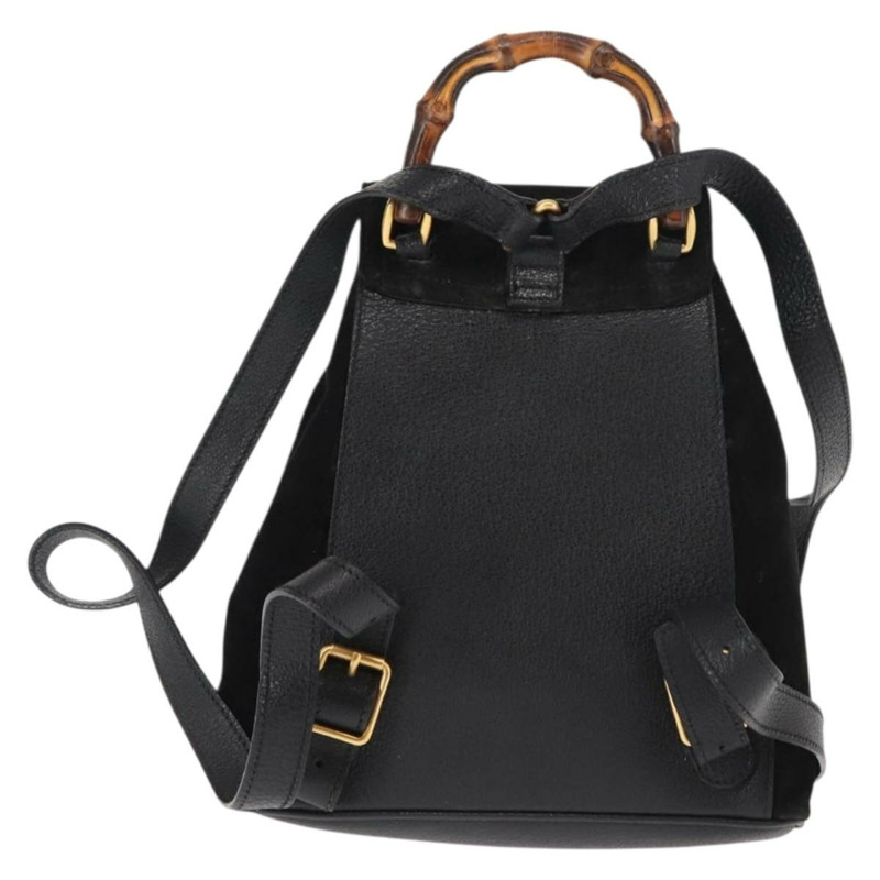 【日本直送】GUCCI 竹編雙肩包 絨面革 黑色 正品 BA6791-1