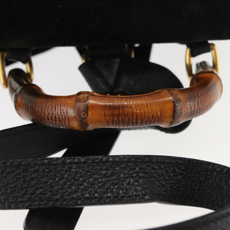 【日本直送】GUCCI 竹編雙肩包 絨面革 黑色 正品 BA6791-6