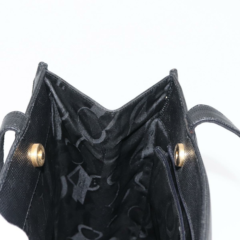 【日本直送】Salvatore Ferragamo Vala 托特包 鱷魚紋壓花 黑色 金色 Auth 146655-17