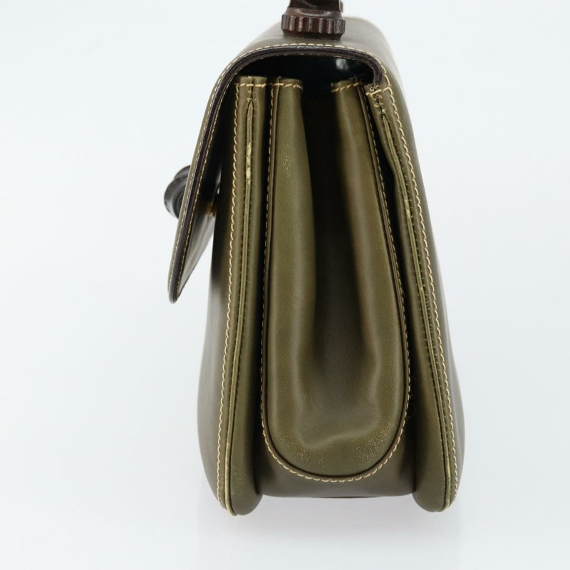 【日本直送】GUCCI 竹節手提包 皮革 卡其色 金色 正品 ep11339-2