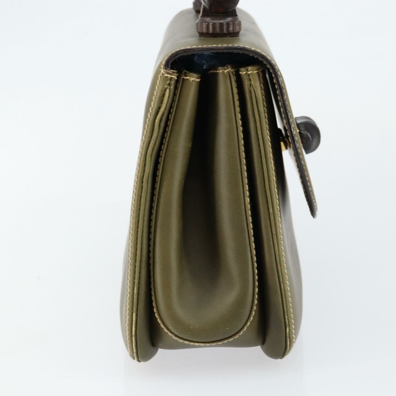 【日本直送】GUCCI 竹節手提包 皮革 卡其色 金色 正品 ep11339-3