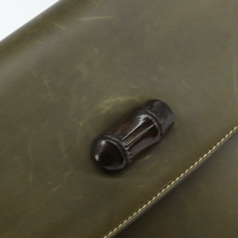 【日本直送】GUCCI 竹節手提包 皮革 卡其色 金色 正品 ep11339-17