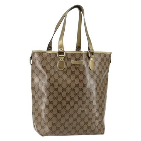GUCCI GG 水晶手提包 塗層帆布 米色 金色 189896 正品 BA7129