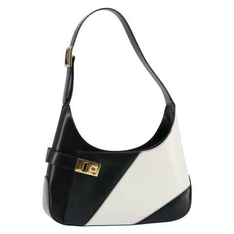 Salvatore Ferragamo Gancini 皮革肩背包 黑色 金色 正品 147508