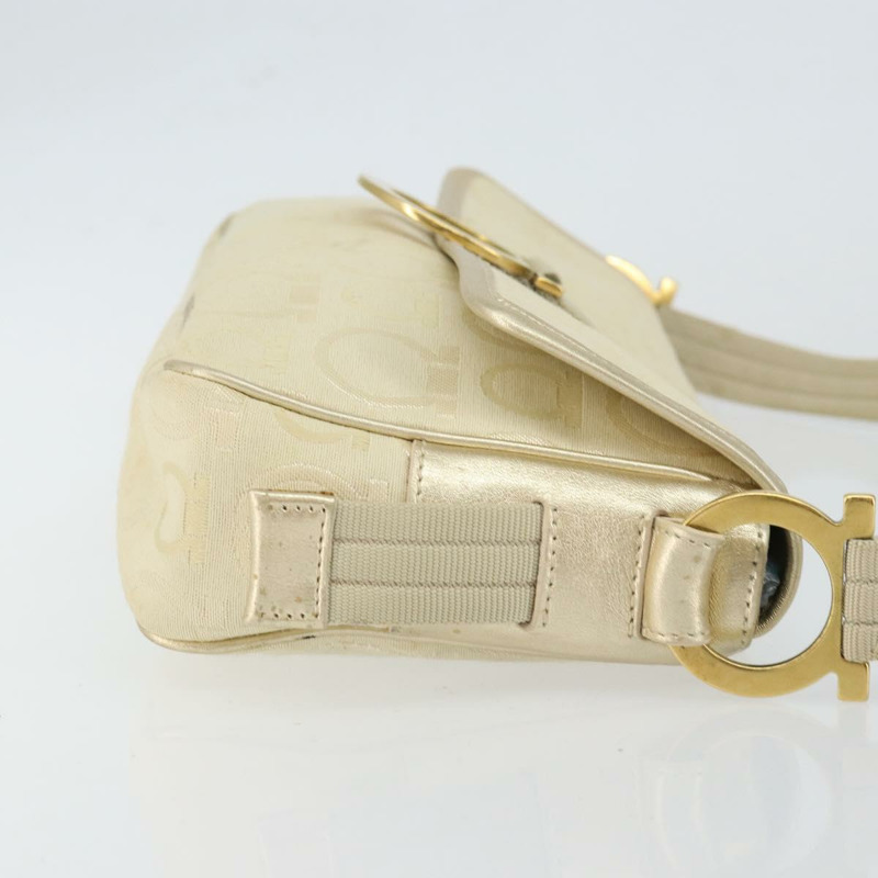 【日本直送】Salvatore Ferragamo Gancini 肩背包 帆布 米色 金色 正品 146818-2