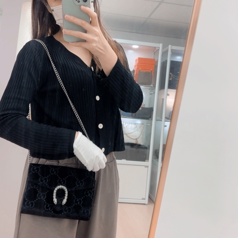 Gucci dionysus woc 黑色絲絨水鑽酒神鏈條包-17