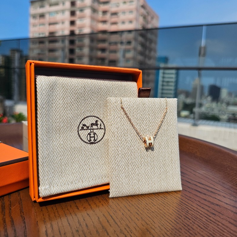 [全新未使用剛購入❣️] Hermes玫瑰金色象牙白MiniPopH項鍊-2
