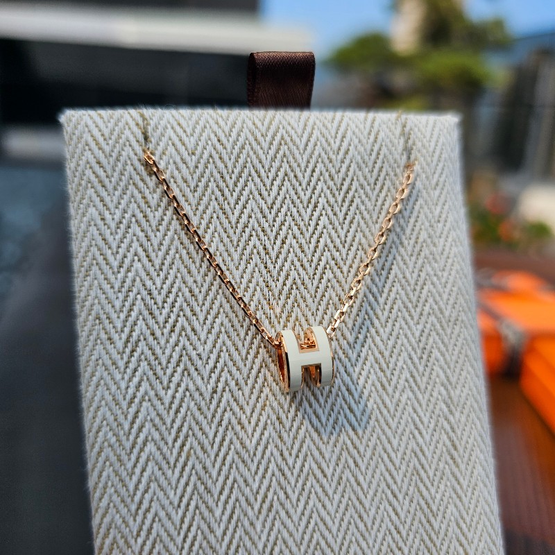 [全新未使用剛購入❣️] Hermes玫瑰金色象牙白MiniPopH項鍊-3