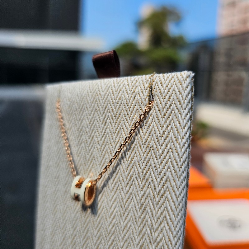 [全新未使用剛購入❣️] Hermes玫瑰金色象牙白MiniPopH項鍊-4