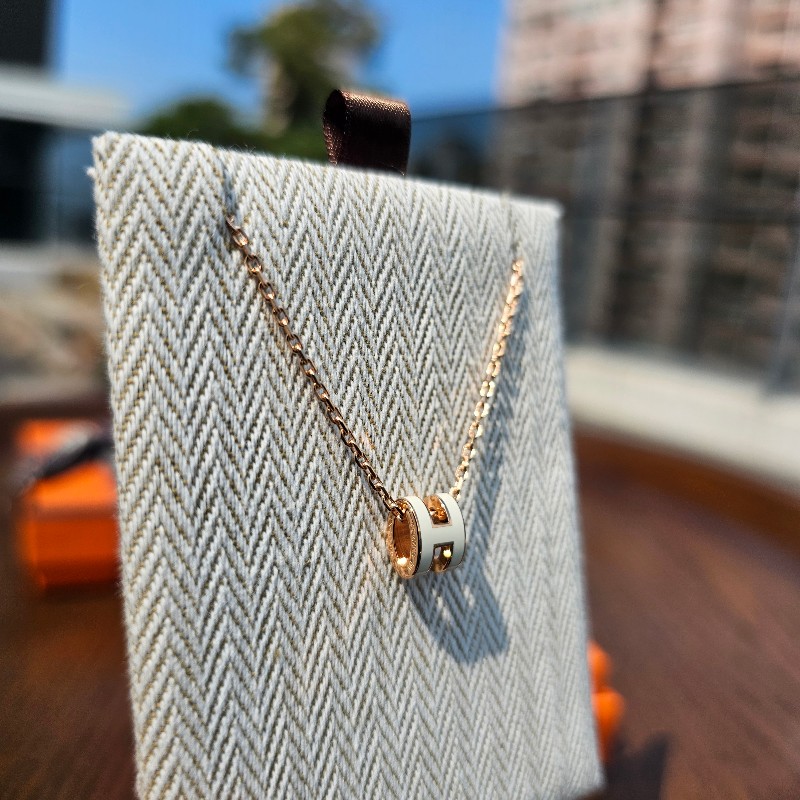 [全新未使用剛購入❣️] Hermes玫瑰金色象牙白MiniPopH項鍊-7