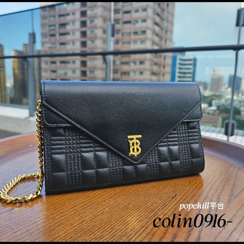 [福利出清❣️] Burberry金方格縫線紋信封WOC斜背鏈包