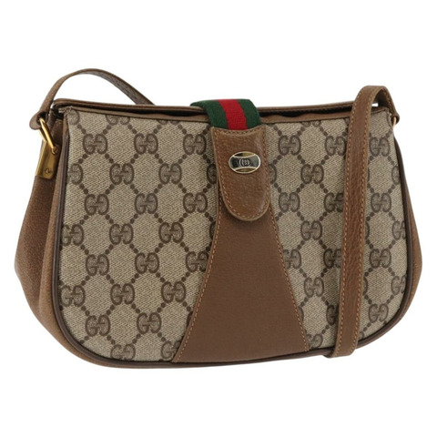 GUCCI GG Supreme Web Sherry Line 單肩包 PVC 米色 116 02 024 正品 ep11422