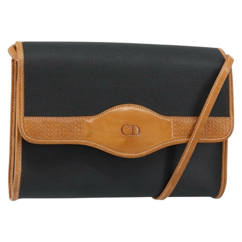 Christian Dior 黑色金色皮革肩背包 正品 BA7084