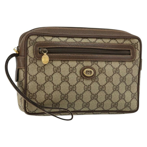 GUCCI GG Supreme 手拿包 PVC 米色 金色 56 01 052 正品 ep11369