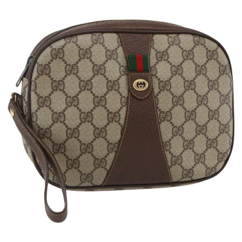 GUCCI GG Supreme Web Sherry Line 手拿包 米色 金色 156 01 034 正品 147494