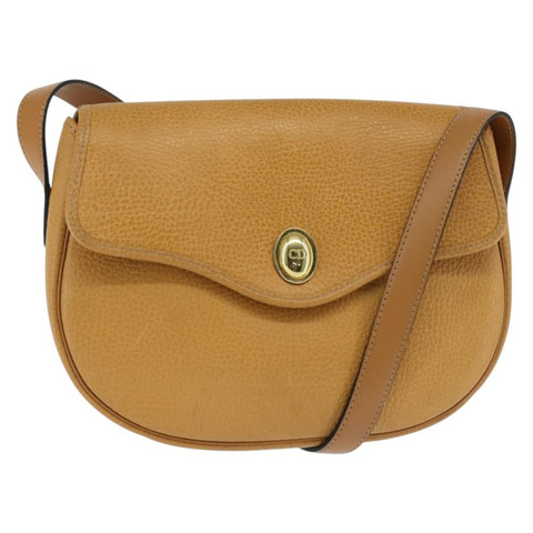 Christian Dior 棕色金色皮革肩背包，正品編號 148323