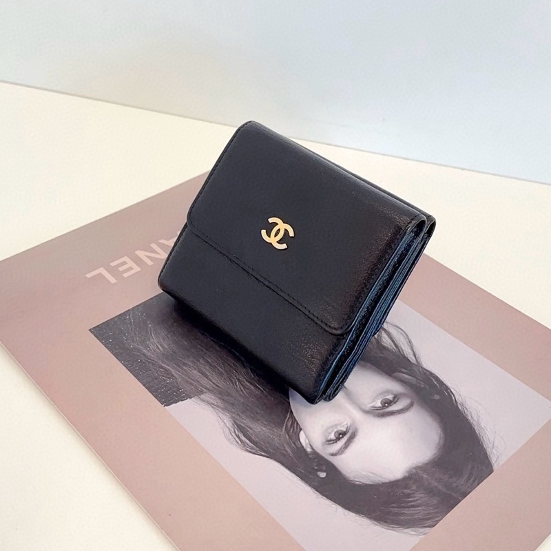 Chanel黑金三折雙層短夾-2