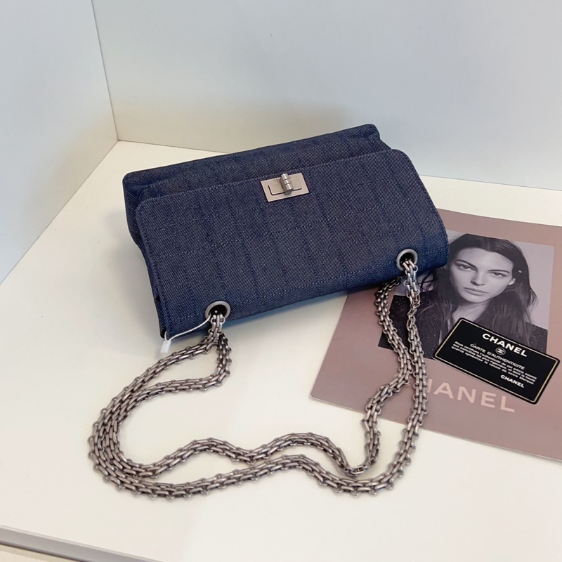 Chanel 2.55灰藍牛仔冰格包-1