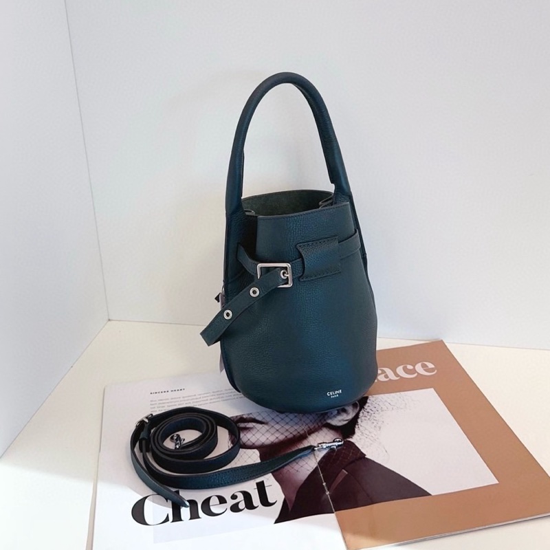 Celine墨綠荔枝皮水桶包-0