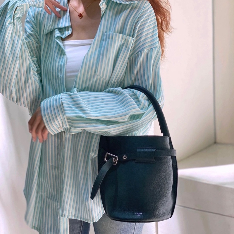 Celine墨綠荔枝皮水桶包-4