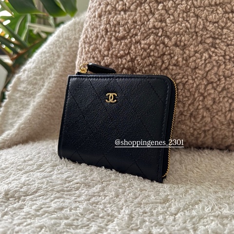 香奈兒 最新款 25K 山羊皮 黑金 方形卡包