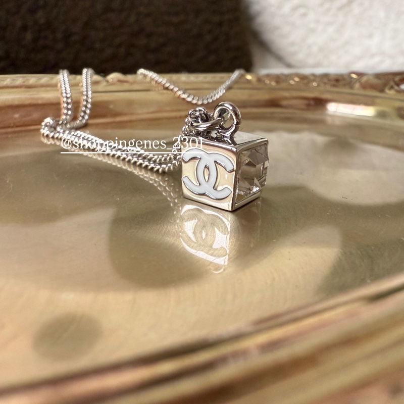 香奈兒 Chanel 全新品 經典水鑽小方塊項鍊 白色logo版-5