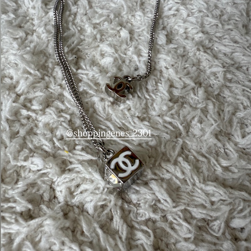香奈兒 Chanel 全新品 經典水鑽小方塊項鍊 白色logo版-8