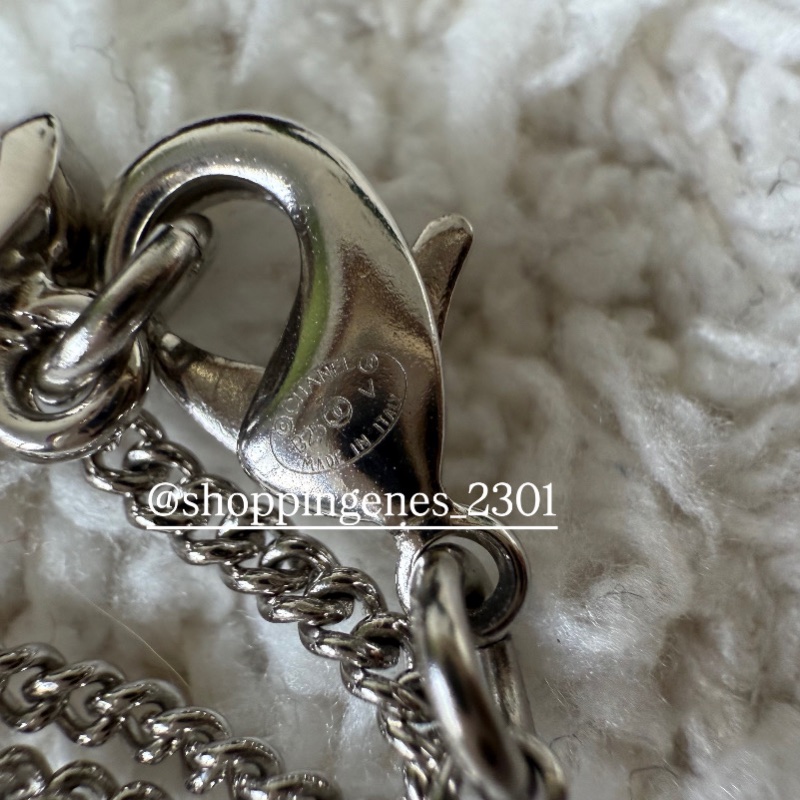 香奈兒 Chanel 全新品 經典水鑽小方塊項鍊 白色logo版-9