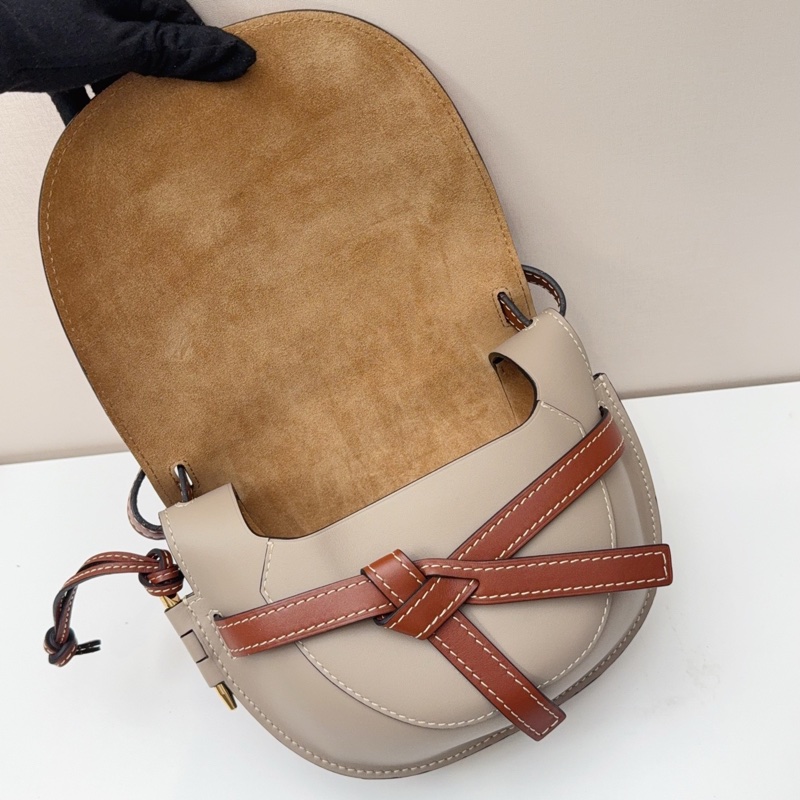 98新loewe羅意威 棕色拼卡其棕gate 馬鞍包 寬肩帶-4