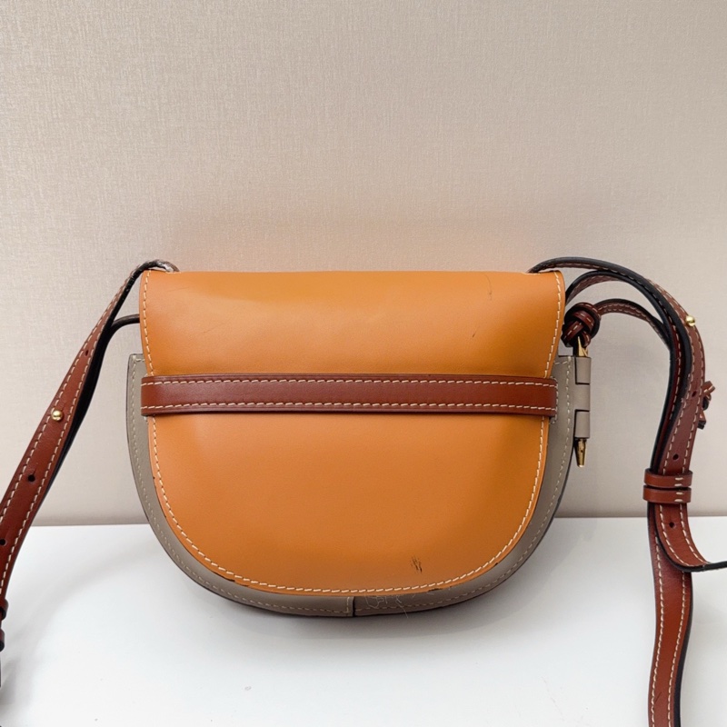 98新loewe羅意威 棕色拼卡其棕gate 馬鞍包 寬肩帶-6