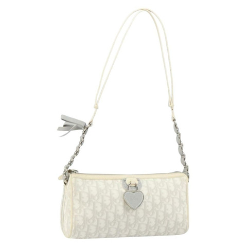 Christian Dior Trotter帆布浪漫單肩包 PVC 白色銀色 正品 147502