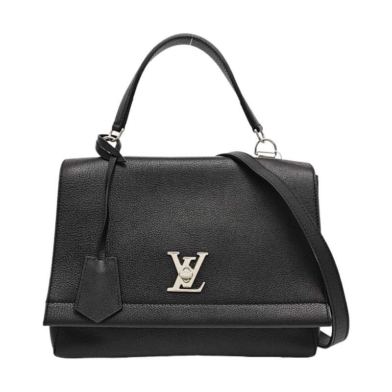 LOUIS VUITTON LOCKME 黑色牛皮單肩包手提包 銀色五金 可拆卸肩帶-0