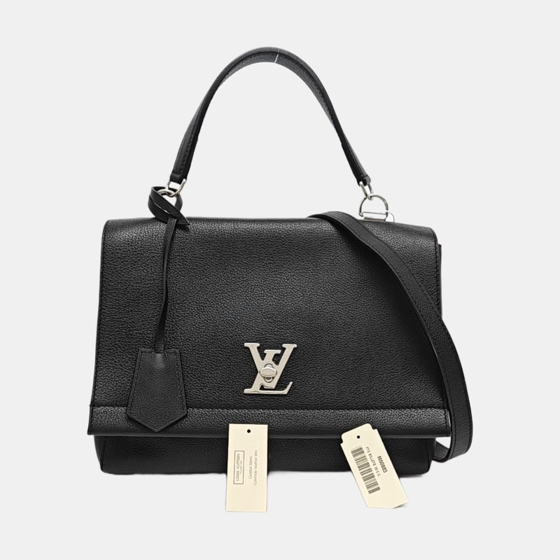 LOUIS VUITTON LOCKME 黑色牛皮單肩包手提包 銀色五金 可拆卸肩帶-7