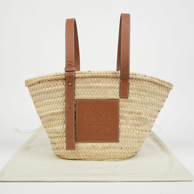 LOEWE 327 02 S92 拉菲草編織中型手提包-0