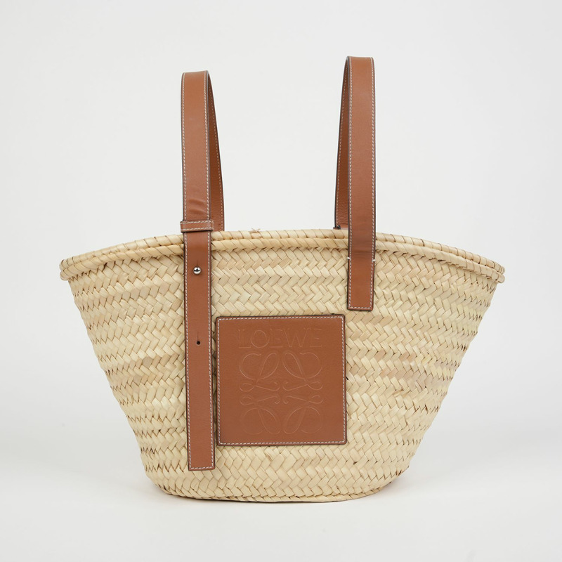 LOEWE 327 02 S92 拉菲草編織中型手提包-1