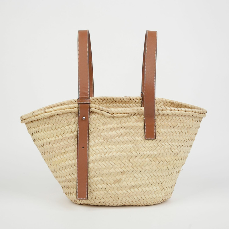 LOEWE 327 02 S92 拉菲草編織中型手提包-2