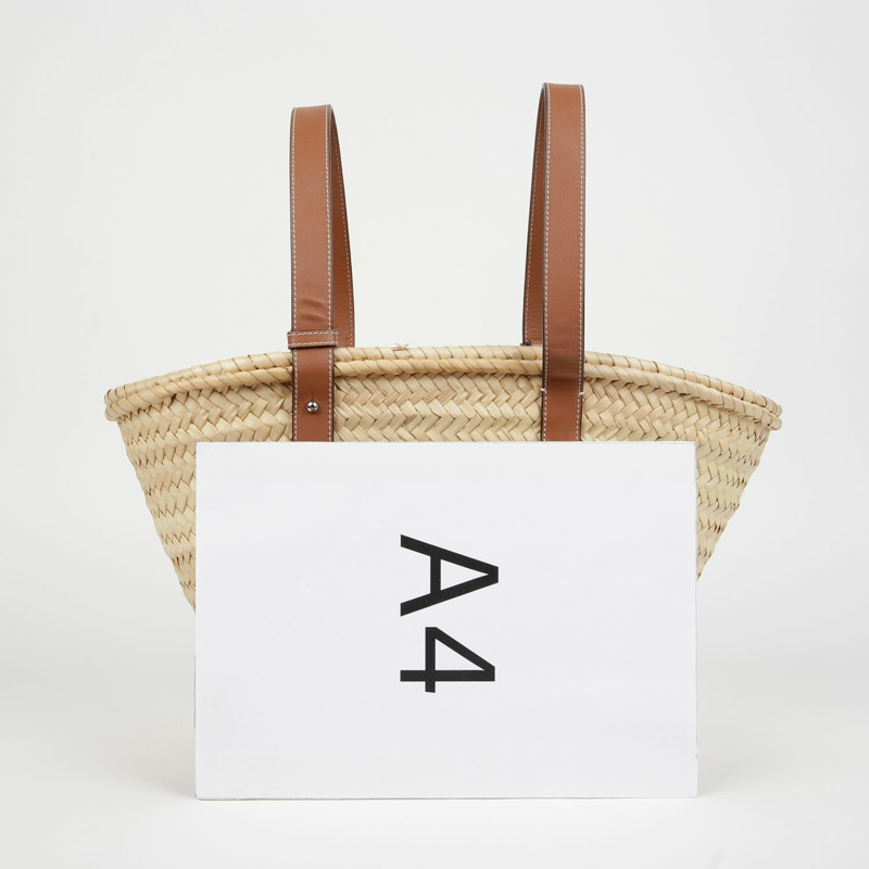 LOEWE 327 02 S92 拉菲草編織中型手提包-7