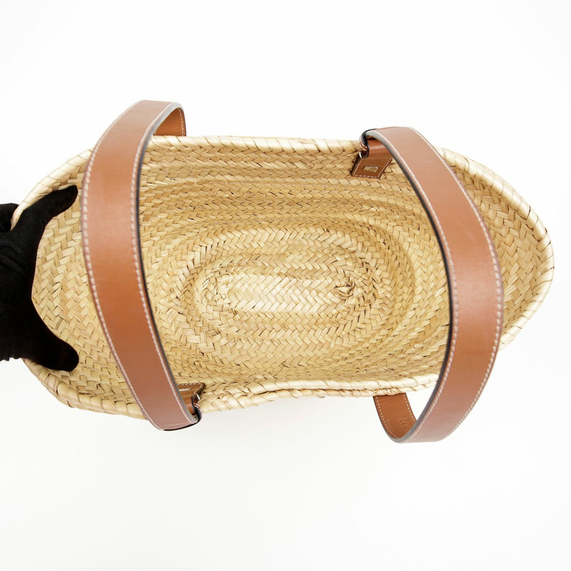 LOEWE 327 02 S92 拉菲草編織中型手提包-8