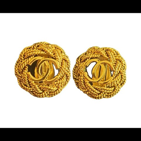 Chanel Vintage 老香交織麥穗捲骨夾式耳環