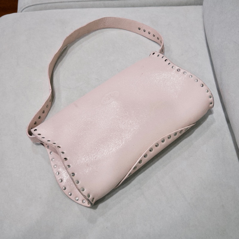 Celine vintage 肩背包 寶寶粉配銀扣 中古包-3