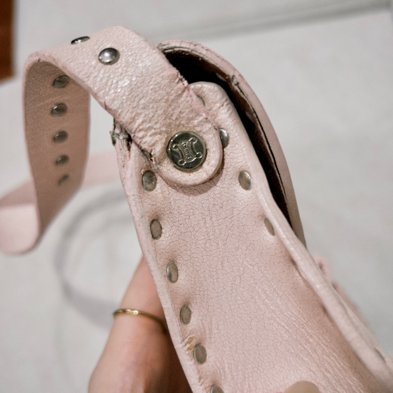 Celine vintage 肩背包 寶寶粉配銀扣 中古包-20