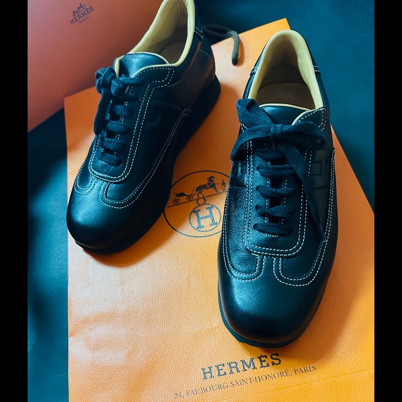 Herme's H皮革綁帶休閒鞋-1