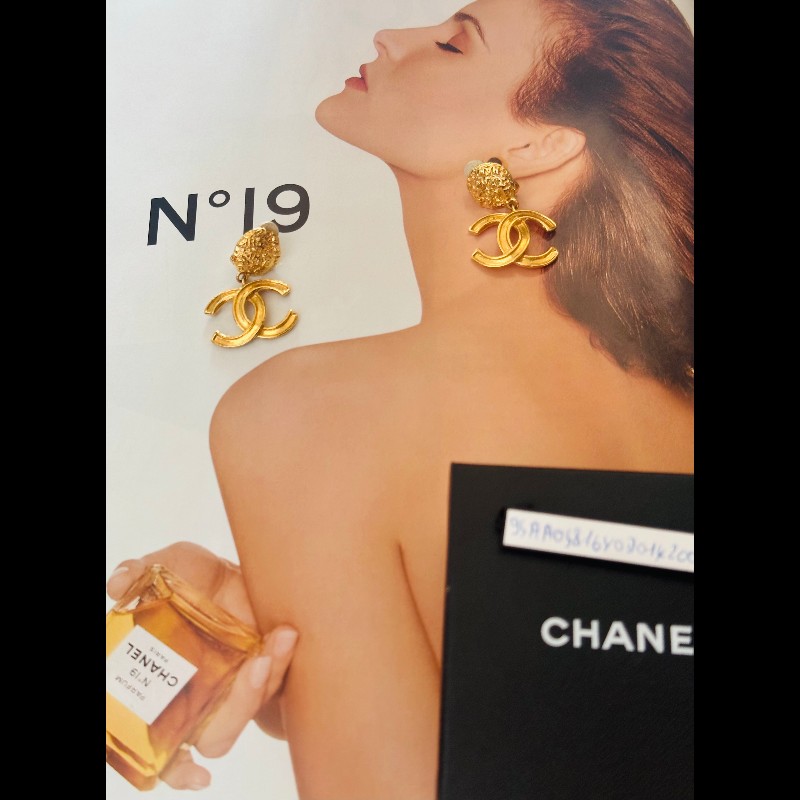 Chanel Vintage 古董老香垂墬垂吊式復古夾式耳環-1
