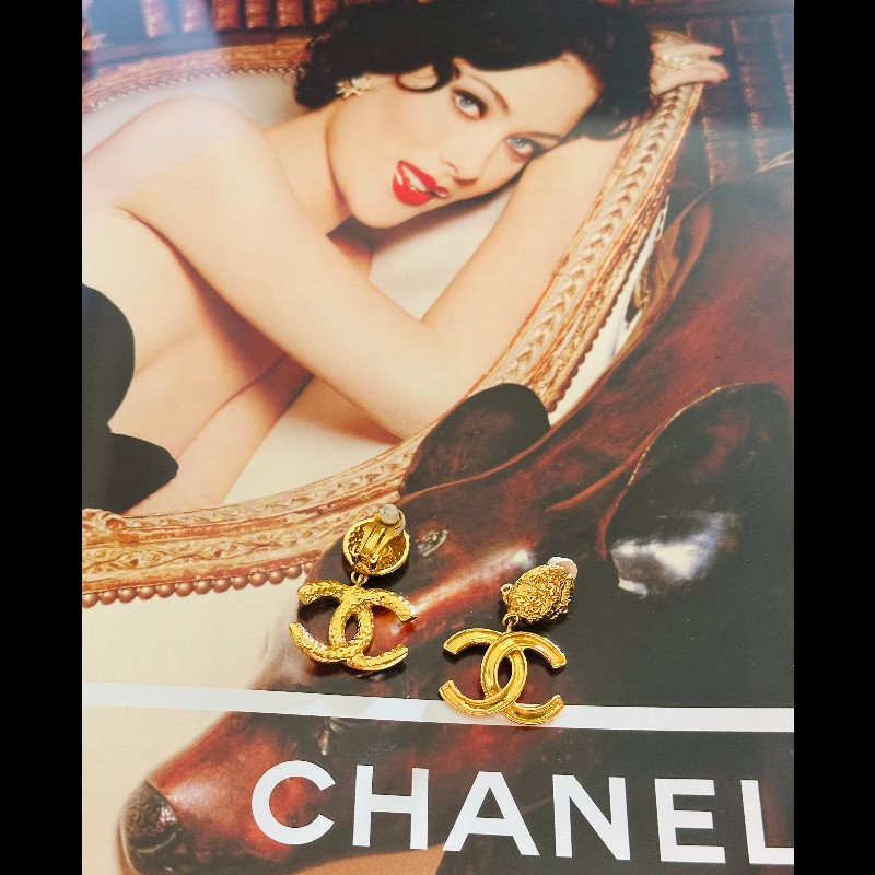 Chanel Vintage 古董老香垂墬垂吊式復古夾式耳環-2