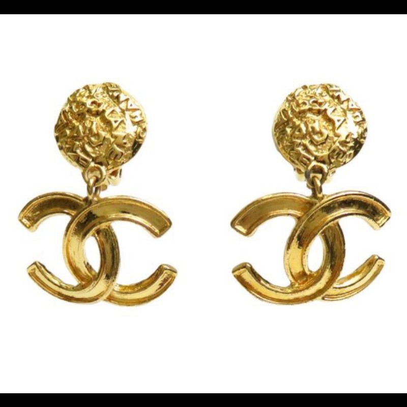 Chanel Vintage 古董老香垂墬垂吊式復古夾式耳環-5